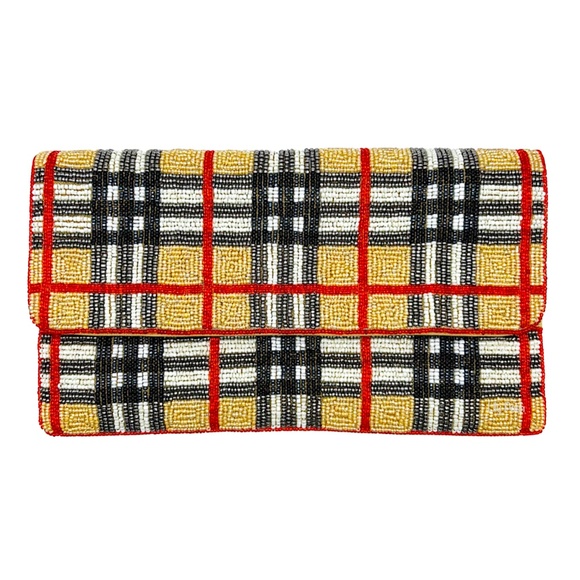 Anthropologie Handbags - Beaded Plaid Pattern Crossbody Clutch Bag